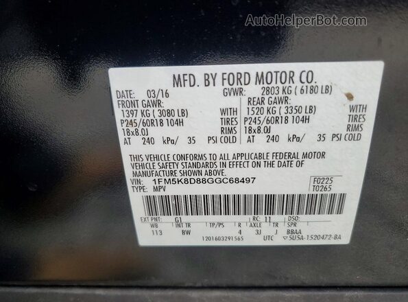 1FM5K8D88GGC68497 2016 FORD EXPLORER Черный Вид наклейки с VIN-кодом
