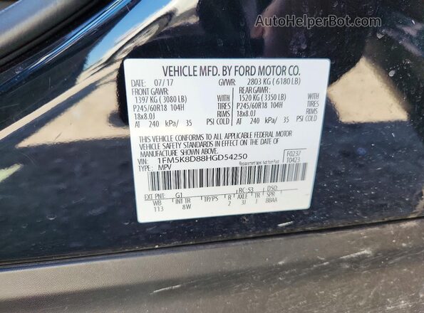 1FM5K8D88HGD54250 2017 FORD EXPLORER Black Widok wnętrza 360 stopni