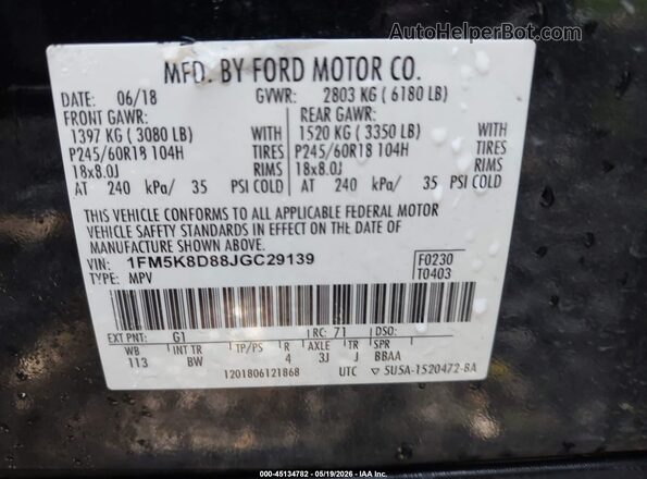 1FM5K8D88JGC29139 2018 FORD EXPLORER Black Widok komory silnika