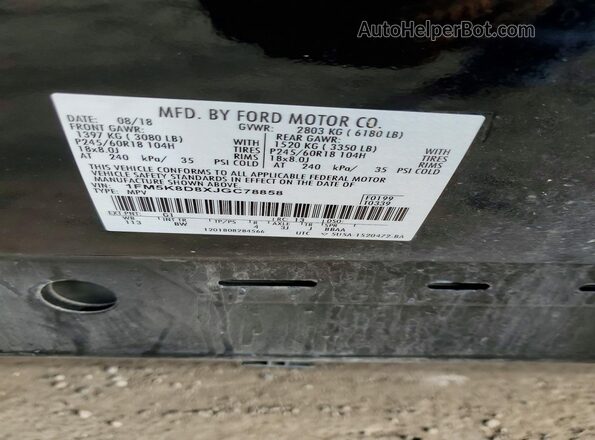 1FM5K8D8XJGC78858 2018 FORD EXPLORER Black Widok naklejki z numerem VIN