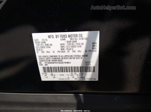 1FM5K8F81GGD15463 2016 FORD FORD EXPLORER Black Widok komory silnika