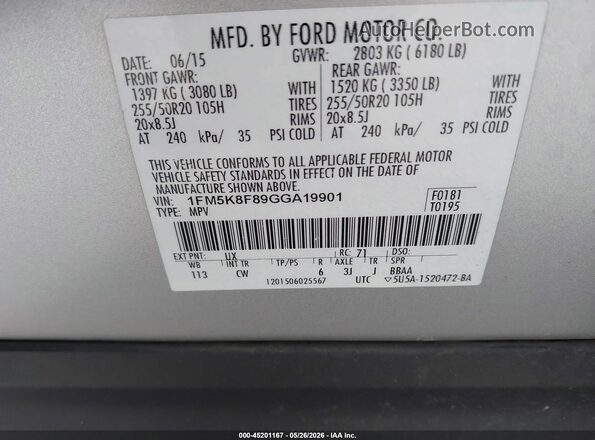 1FM5K8F89GGA19901 2016 FORD EXPLORER Серебряный Вид подкапотного пространства