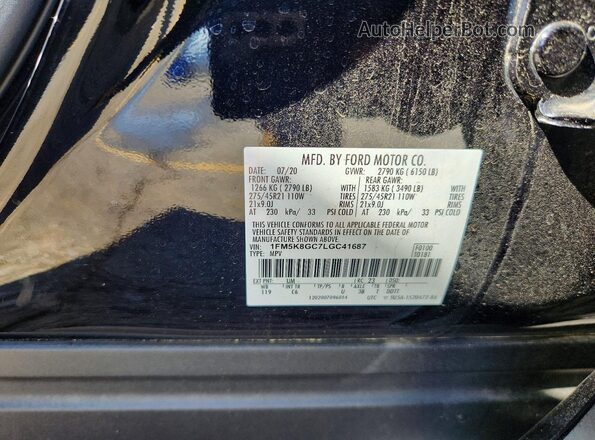 1FM5K8GC7LGC41687 2020 FORD EXPLORER Black ძრავის განყოფილების ხედი