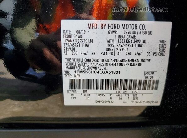 1FM5K8HC4LGA51831 2020 FORD EXPLORER Черный Вид наклейки с VIN-кодом