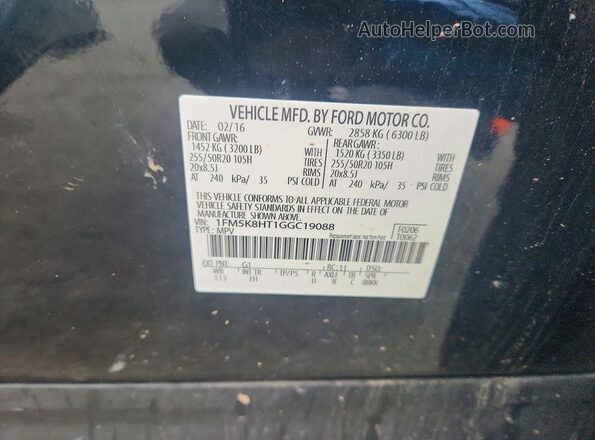 1FM5K8HT1GGC19088 2016 FORD FORD EXPLORER Black Widok naklejki z numerem VIN