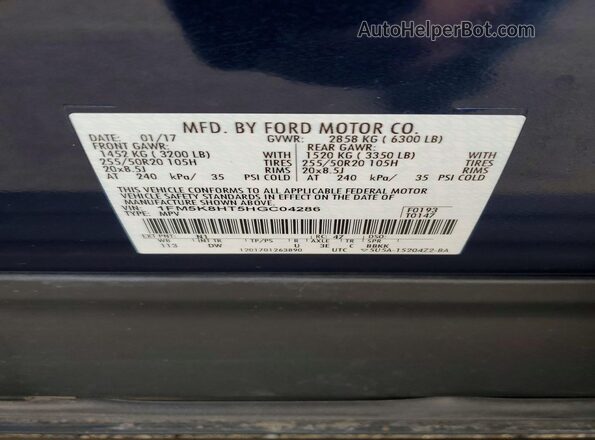 1FM5K8HT5HGC04286 2017 FORD FORD EXPLORER Blue Вид наклейки з VIN-кодом