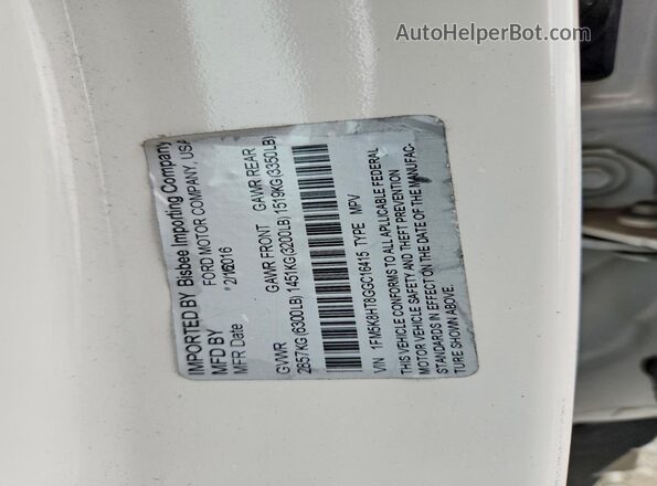 1FM5K8HT8GGC16415 2016 FORD EXPLORER White 360 interior view