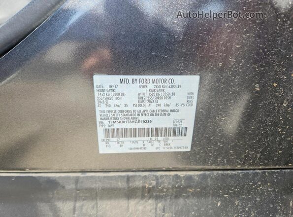 1FM5K8HT8HGE19239 2017 FORD EXPLORER Charcoal სალონის 360-გრადუსიანი ხედი