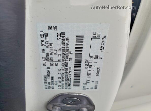 1FMCU0DZ1LUB58169 2020 FORD ESCAPE Белый Панорамный вид салона 360°