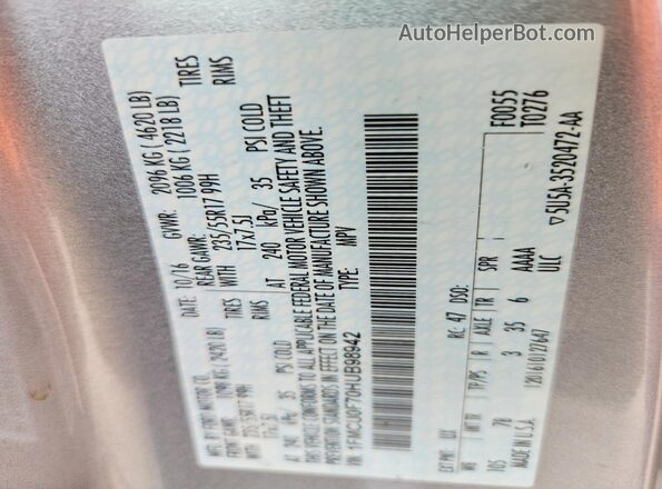 1FMCU0F70HUB98942 2017 FORD ESCAPE Серебряный Вид наклейки с VIN-кодом