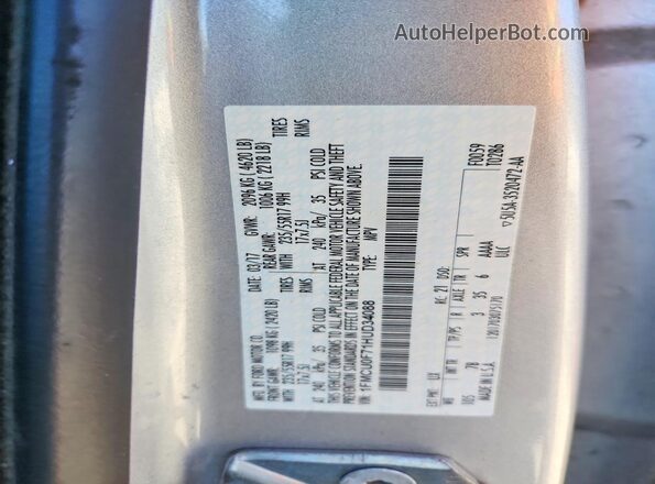 1FMCU0F71HUD34088 2017 FORD ESCAPE Серебряный Вид наклейки с VIN-кодом
