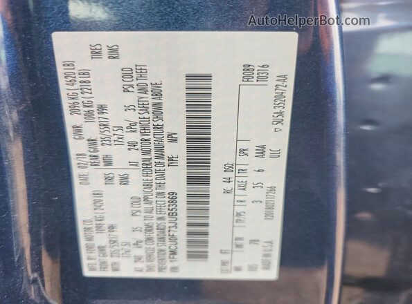 1FMCU0F73JUB53869 2018 FORD ESCAPE Blue Вид підкапотного простору