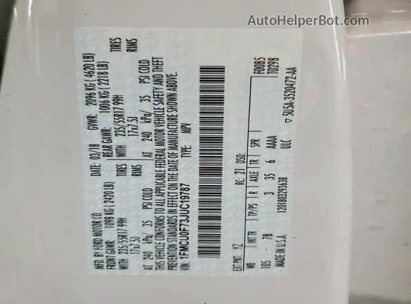 1FMCU0F73JUC19787 2018 FORD ESCAPE Белый Вид подкапотного пространства