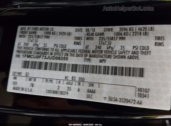 1FMCU0F73JUD08355 2018 FORD ESCAPE Черный Вид подкапотного пространства