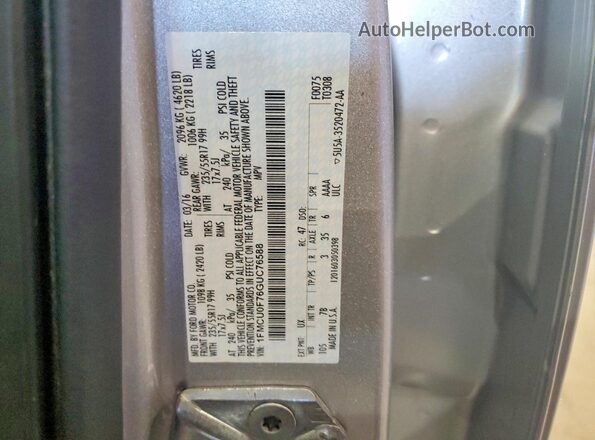 1FMCU0F76GUC76588 2016 FORD ESCAPE Серебряный Вид наклейки с VIN-кодом
