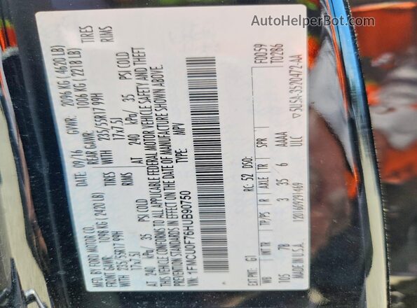 1FMCU0F76HUB90750 2017 FORD ESCAPE Black Widok naklejki z numerem VIN