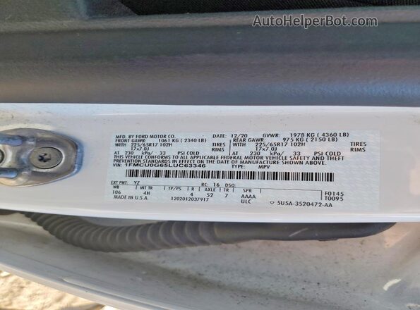 1FMCU0G65LUC63346 2020 FORD ESCAPE Белый Панорамный вид салона 360°