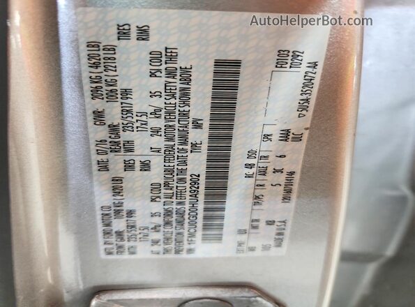 1FMCU0GD0HUA92902 2017 FORD ESCAPE Silver Vista de la etiqueta del VIN