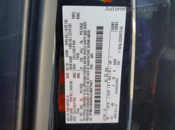 1FMCU0GD0JUB67667 2018 FORD ESCAPE Black Панорамний вид салону 360°