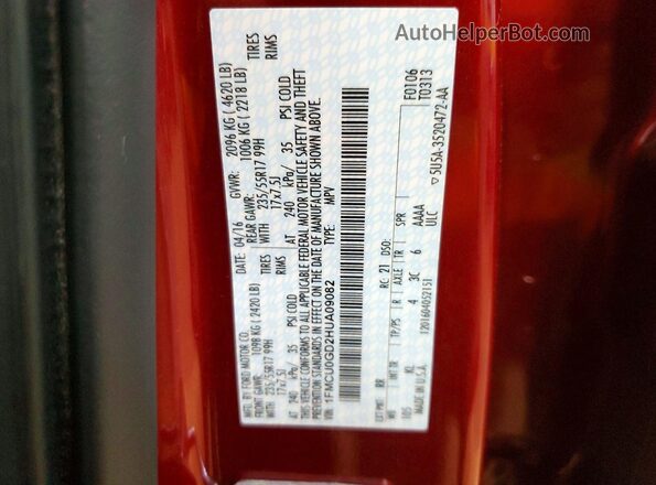 1FMCU0GD2HUA09082 2017 FORD ESCAPE Красный Вид наклейки с VIN-кодом