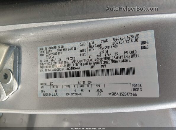 1FMCU0GD2HUC59549 2017 FORD ESCAPE Серебряный Вид подкапотного пространства