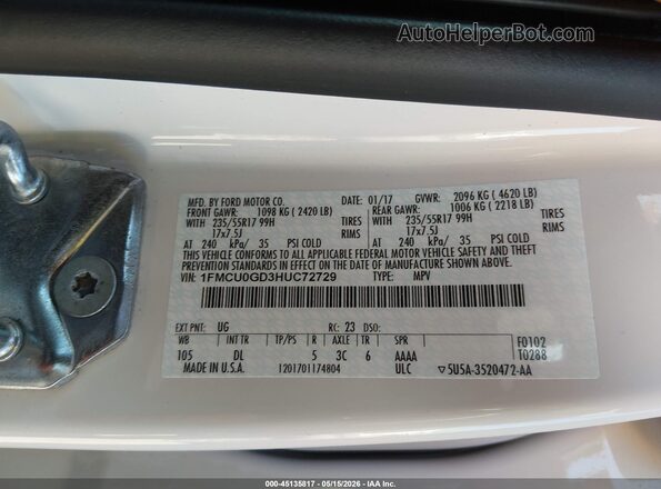 1FMCU0GD3HUC72729 2017 FORD ESCAPE White Widok komory silnika
