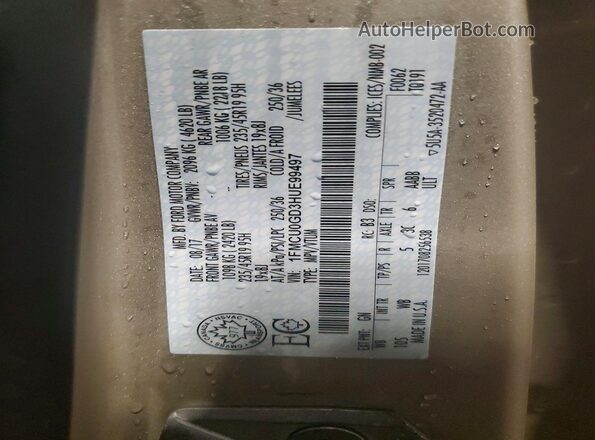 1FMCU0GD3HUE99497 2017 FORD ESCAPE Gold Vista de la etiqueta del VIN
