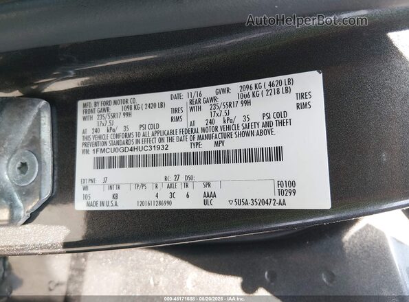 1FMCU0GD4HUC31932 2017 FORD ESCAPE Серый Вид подкапотного пространства
