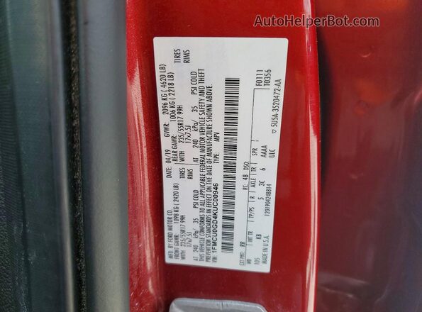 1FMCU0GD4KUC00946 2019 FORD ESCAPE Красный Вид наклейки с VIN-кодом