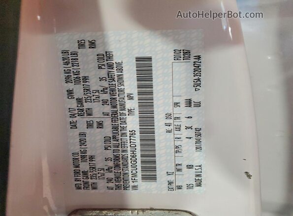 1FMCU0GD6HUD77765 2017 FORD ESCAPE Белый Вид наклейки с VIN-кодом