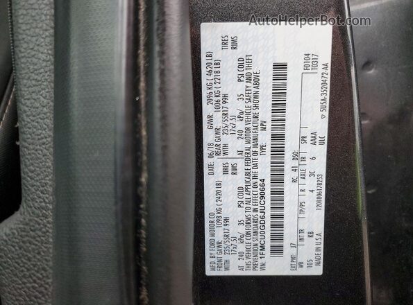 1FMCU0GD6JUC90664 2018 FORD ESCAPE Серый Вид наклейки с VIN-кодом