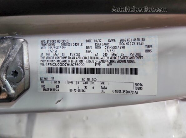 1FMCU0GD7HUC76900 2017 FORD ESCAPE Белый Вид наклейки с VIN-кодом