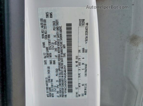 1FMCU0GD7HUE46317 2017 FORD ESCAPE Белый Вид наклейки с VIN-кодом