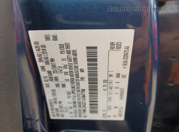 1FMCU0GD7JUB47786 2018 FORD ESCAPE Синий Вид наклейки с VIN-кодом