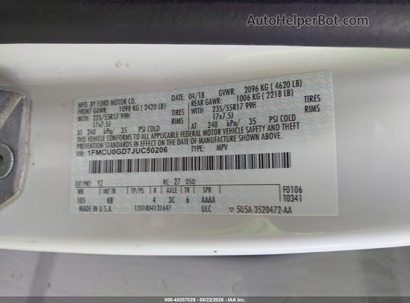 1FMCU0GD7JUC50206 2018 FORD ESCAPE Белый Вид подкапотного пространства