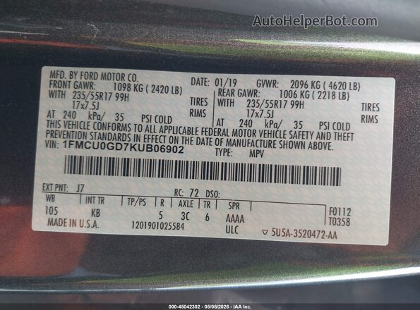1FMCU0GD7KUBO6902 2019 FORD ESCAPE Brown Вид підкапотного простору