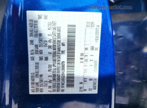 1FMCU0GD8HUB66079 2017 FORD ESCAPE Blue Вид наклейки з VIN-кодом