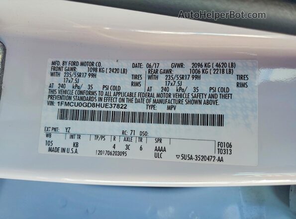1FMCU0GD8HUE37822 2017 FORD ESCAPE White Вид наклейки з VIN-кодом