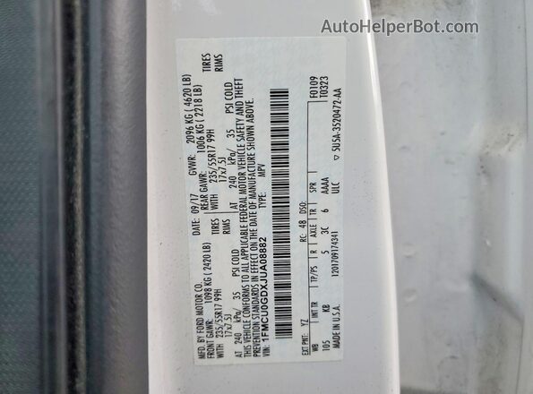 1FMCU0GDXJUA08882 2018 FORD ESCAPE White VIN კოდის სტიკერის ხედი