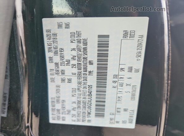 1FMCU0GDXJUB40105 2018 FORD ESCAPE Черный Вид наклейки с VIN-кодом