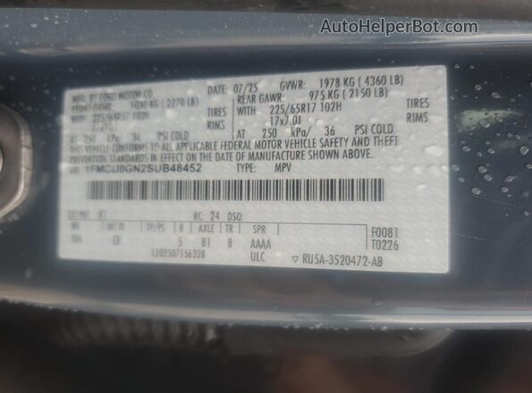 1FMCU0GN2SUB48452 2025 FORD ESCAPE Blue VIN კოდის სტიკერის ხედი