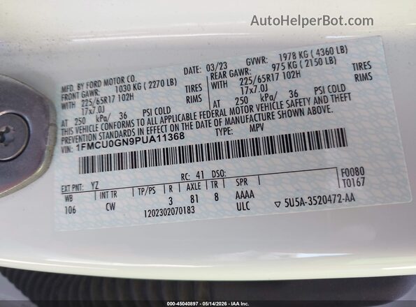 1FMCU0GN9PUA11368 2023 FORD ESCAPE White Vista del compartimento del motor