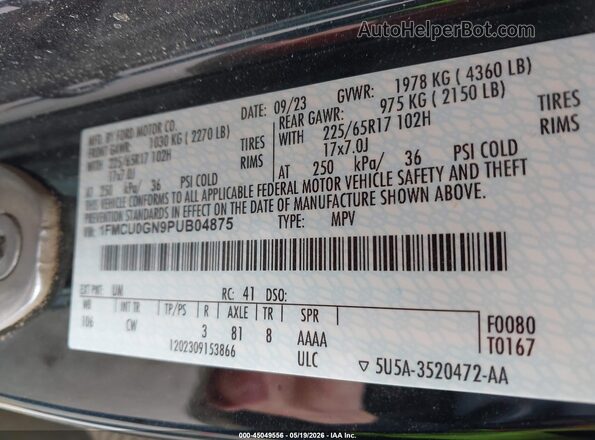 1FMCU0GN9PUB04875 2023 FORD ESCAPE Черный Вид подкапотного пространства