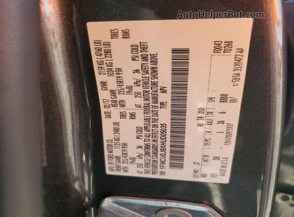 1FMCU0J9XHUD05035 2017 FORD ESCAPE Gray Vista de la etiqueta del VIN