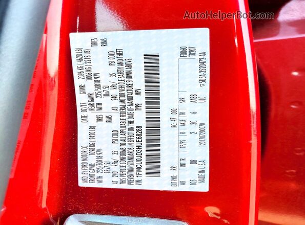 1FMCU0JD3HUE68288 2017 FORD ESCAPE Red Widok naklejki z numerem VIN