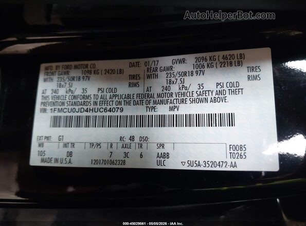 1FMCU0JD4HUC64079 2017 FORD ESCAPE Черный Вид подкапотного пространства
