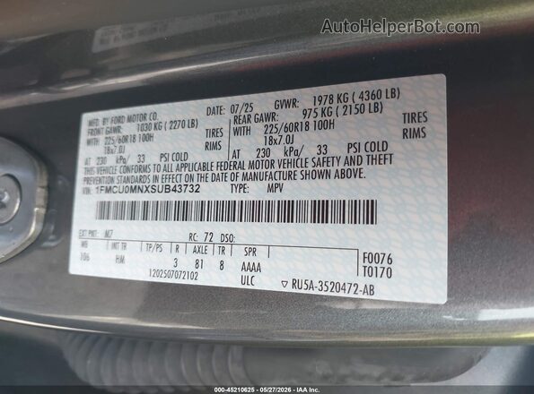 1FMCU0MNXSUB43732 2025 FORD ESCAPE Серый Вид подкапотного пространства