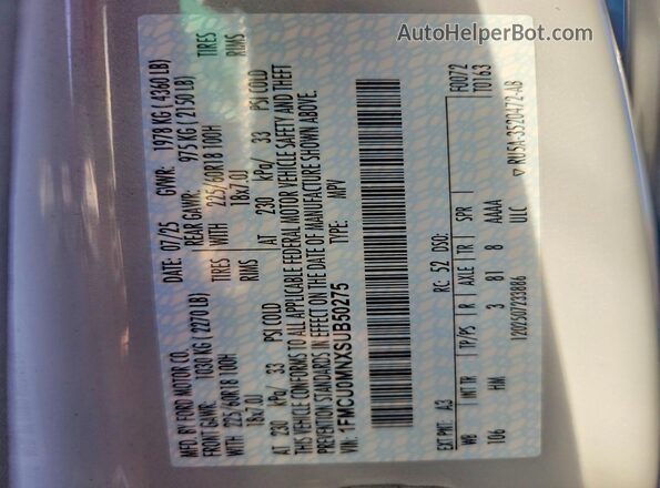 1FMCU0MNXSUB50275 2025 FORD ESCAPE Белый Вид подкапотного пространства