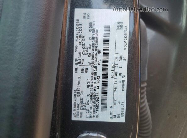 1FMCU9G63LUA09042 2020 FORD ESCAPE Серый Вид наклейки с VIN-кодом