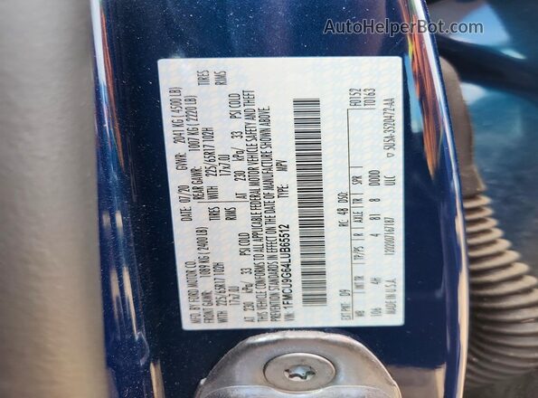 1FMCU9G64LUB65512 2020 FORD ESCAPE Синий Вид наклейки с VIN-кодом
